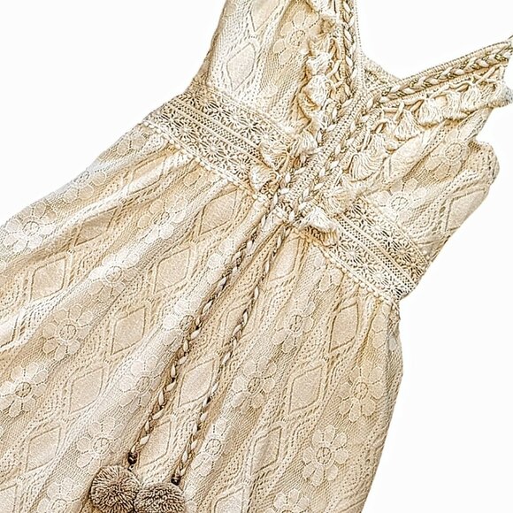 NWT Boho XS Cream Lace Hi-low Maxi Dress Tassels Summer - Picture 3 of 6